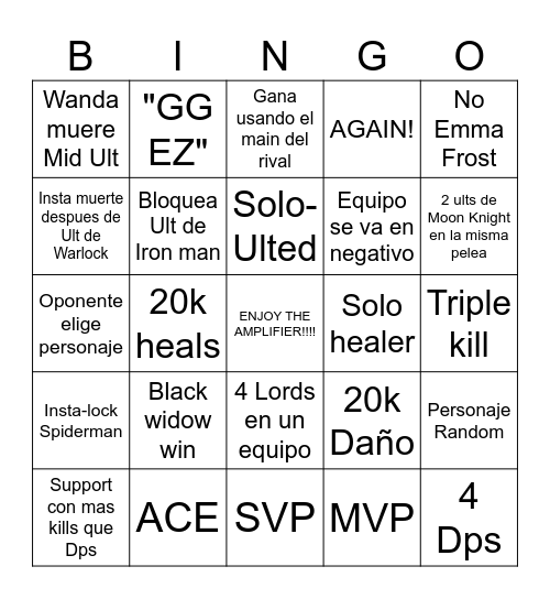 Marvel rivals bingo Card