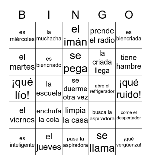 Gabi 1-5 Bingo Card