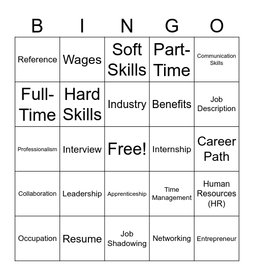 College & Career Bingo Card