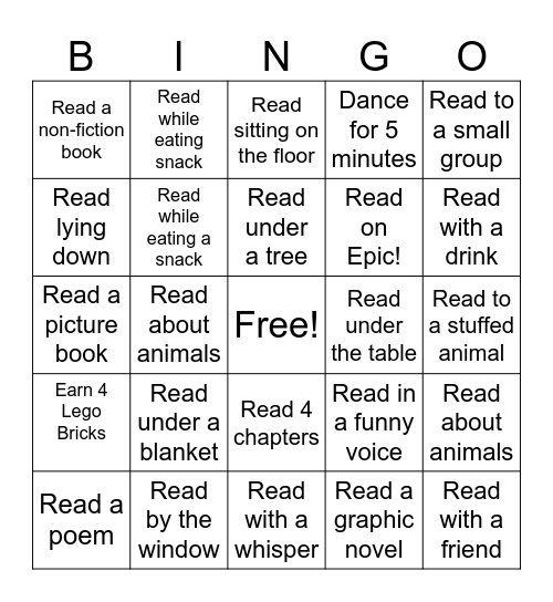 Read a thon Bingo Card