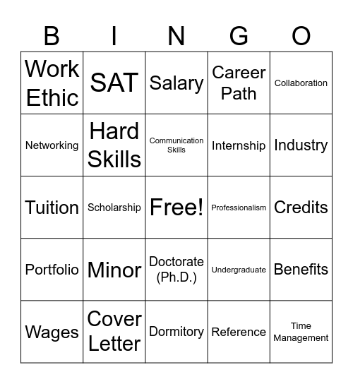 College & Career Bingo Card