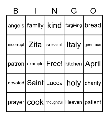 St. Zita Bingo Card