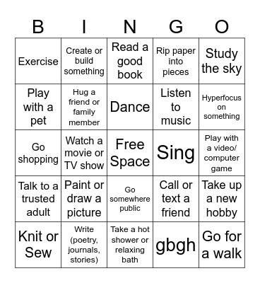 Coping Strategies Bingo Card