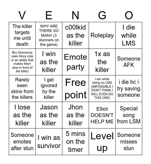 Forsaken Bingo Card