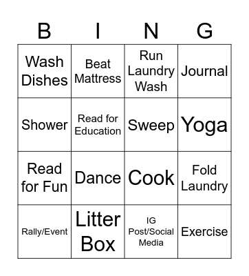 Weekly Duties Bingo Card