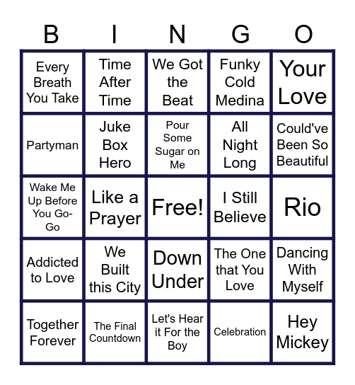 MUSIC BINGO at the Ann Arbor Eagles! Bingo Card