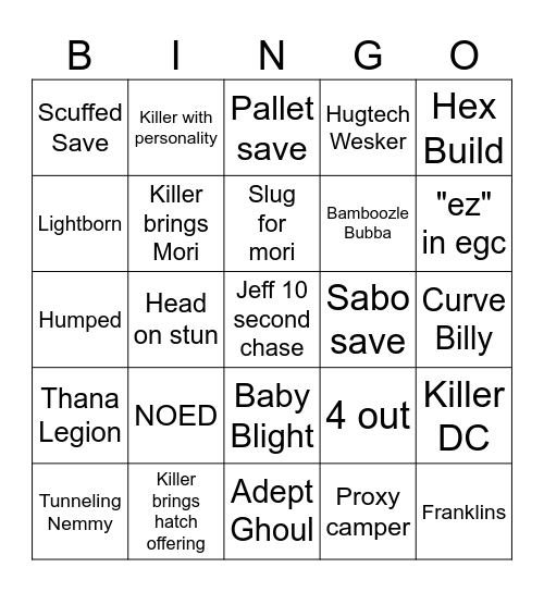 DBD Bingo Card