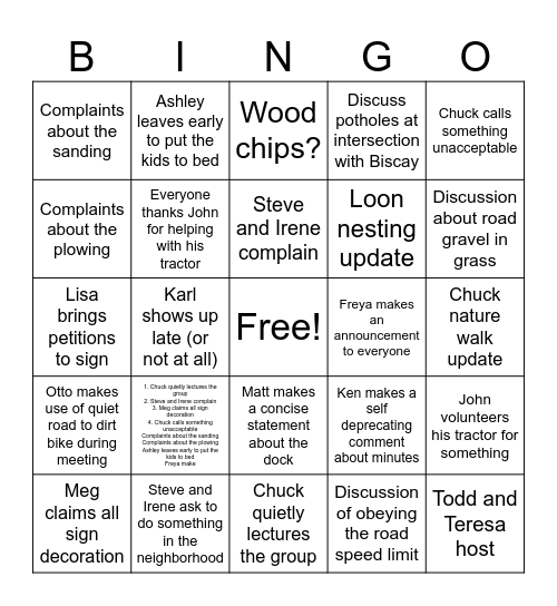 Headgate HOA Bingo Card