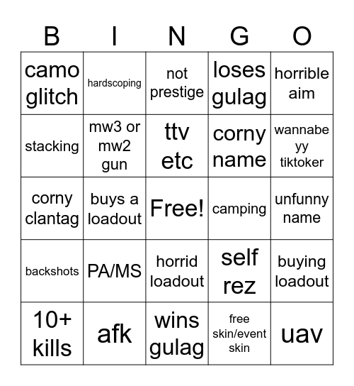 WZ BO6 Bingo Card