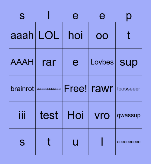 Sleepy Space Bingo Test Bingo Card