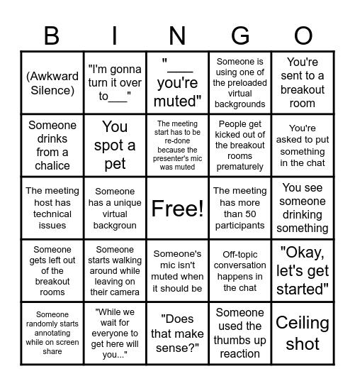 Zoom Meeting BINGO Card
