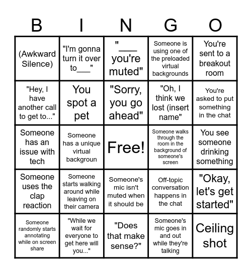 Zoom Meeting BINGO Card