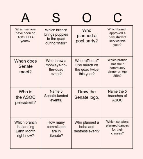 ASOC BINGO Card