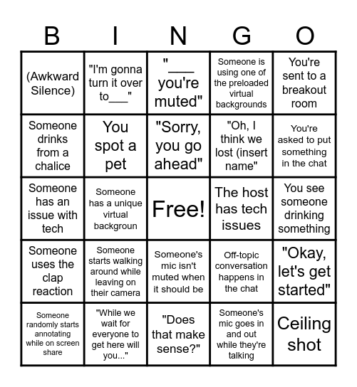 Zoom Meeting BINGO Card