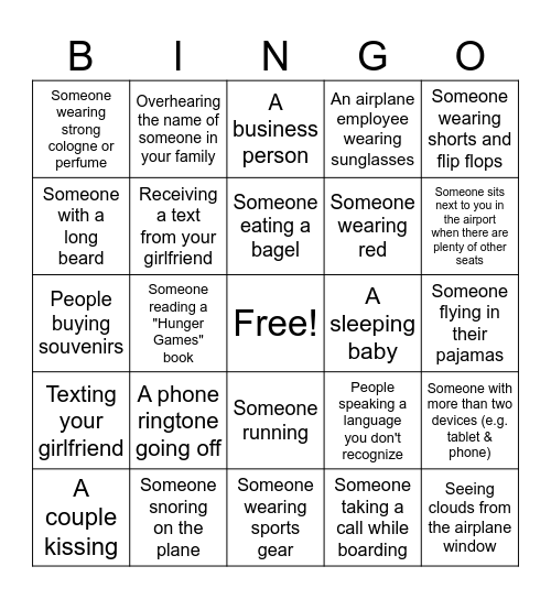 Airport Bingo 2.1 Bingo Card