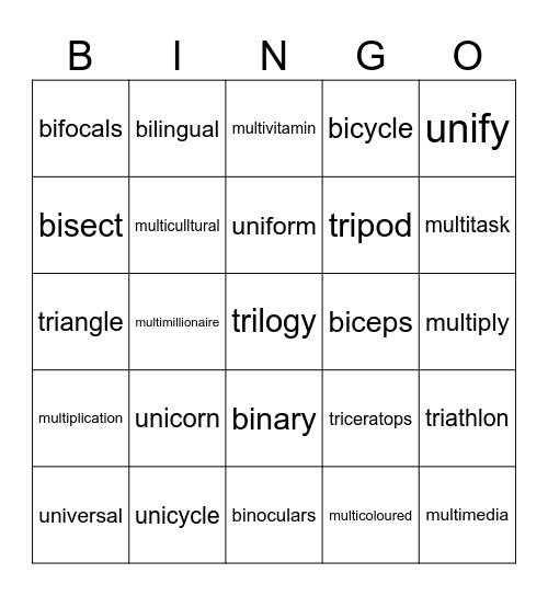 uni/bi/tri/multi Bingo Card