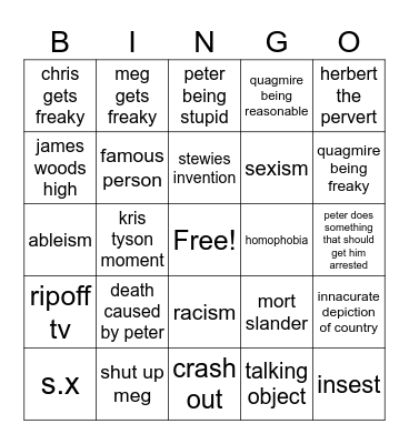 family guy bingo Card