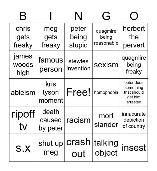 family guy bingo Card