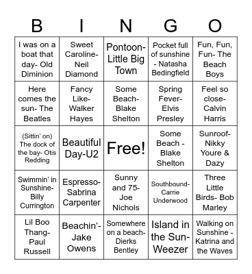 Spring Break Bingo Card