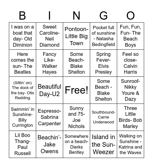 Spring Break Bingo Card