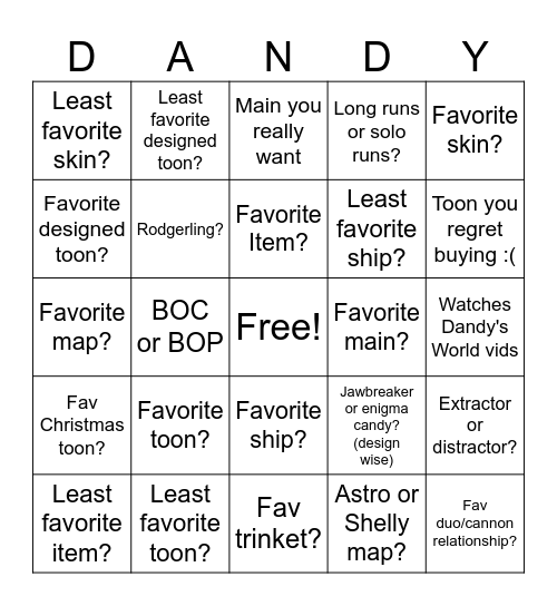 questions to do w/ friend or smth :P Bingo Card