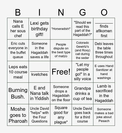 PASSOVER 5785 BINGO! Bingo Card