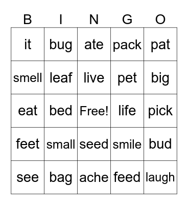 Pronunciation Bingo 2 Bingo Card