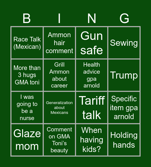 Ammon bday bingo Card