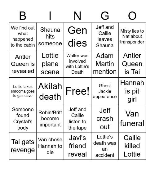 Yellowjackets S3 Finale Bingo Card