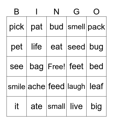 Pronunciation Bingo 3 Bingo Card