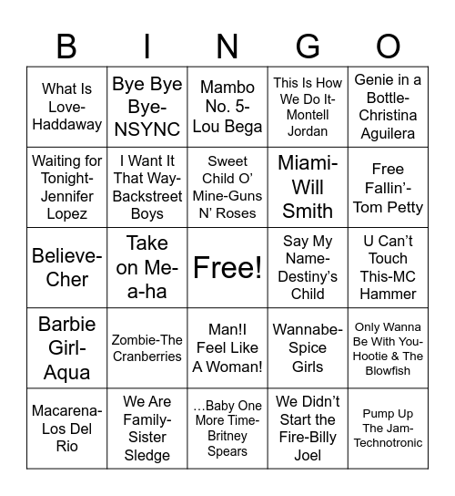 1990s Bingo Card