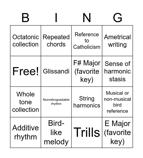 Messiaen Bingo Card