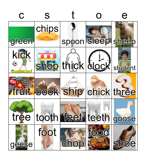 Easy Words containing 'ck' and: Bingo Card
