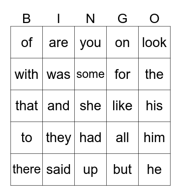 Heart Word Bingo Card