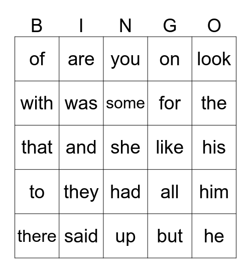 Heart Word Bingo Card