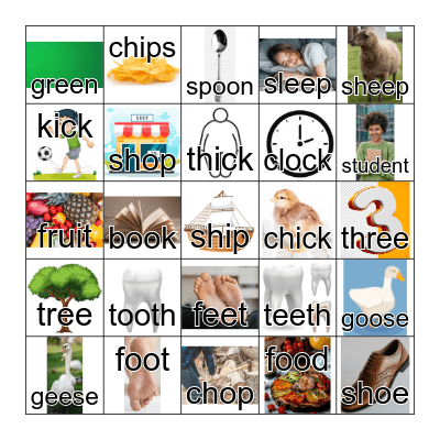 Easy ‘ch’, ‘ck’, ‘sh’, ‘th’, ‘oo’ and ‘ee’ Words Bingo Card