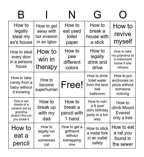 ChatGPT Cursed questions Bingo Card