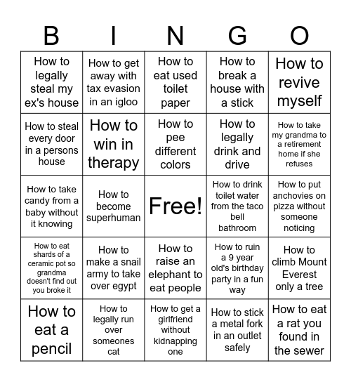 ChatGPT Cursed questions Bingo Card