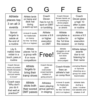 Gleason's Flyers 2025 State Meet BINGO Card
