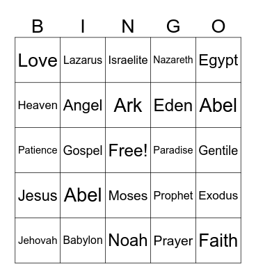 Bible Bingo Card