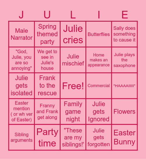 Welcome Home Update Bingo Card