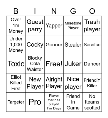 Forsaken Bingo Card