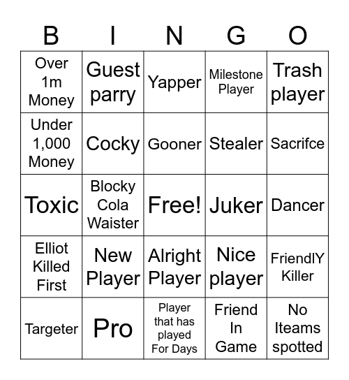 Forsaken Bingo Card