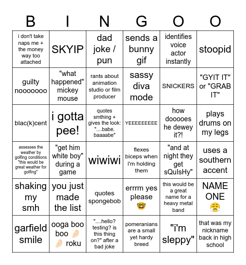 j💙🦆👴 Bingo Card