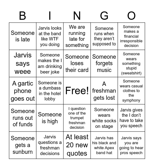 Band Bingo Card