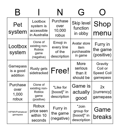 Untitled Bingo Card