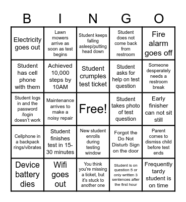 Standardized Testing Bingo Card