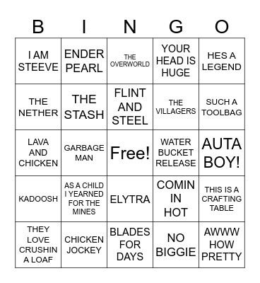 MINECRAFT BINGO Card