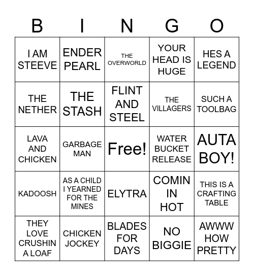 MINECRAFT BINGO Card