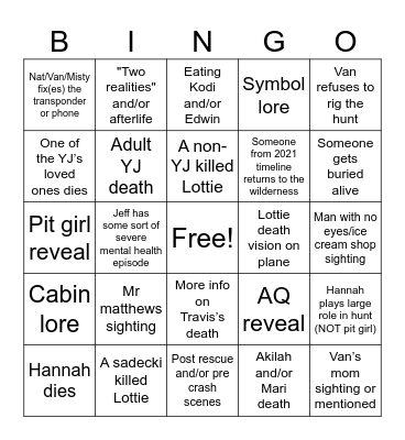 Yellowjackets s3 finale Bingo Card